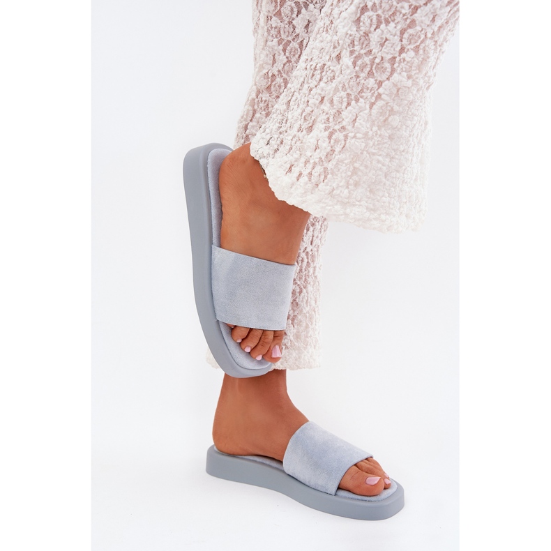 Boto Dámské pantofle na platformě s ekologickou semišovou světlou modrou jorinou modrý Boto Dámské pantofle na platformě s ekologickou semišovou světlou modrou jorinou modrý