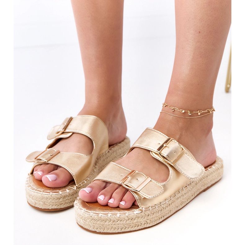 Zlaté pantofle Espadrilles s přezky Kasina zlatý