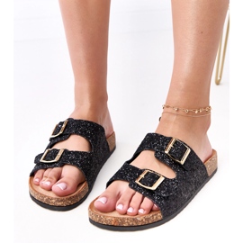 Black Glitter Blip Flip Flops na corkové podrážce flotily černý