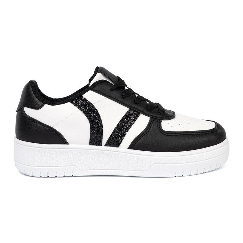 Shelvt Stylové černé a bílé tenisky s třpytivými vložkami