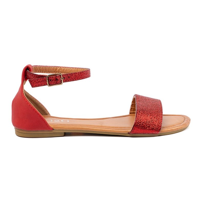 Shelvt Červené ploché sandály s zakrytým patou Shelvt Červené ploché sandály s zakrytým patou