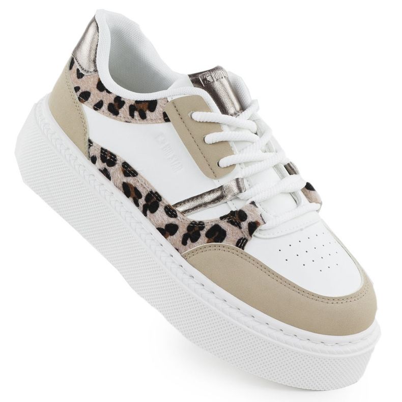 Sportovní boty na platformě ZZ s Leopard Print Big Star SS274357 bílý