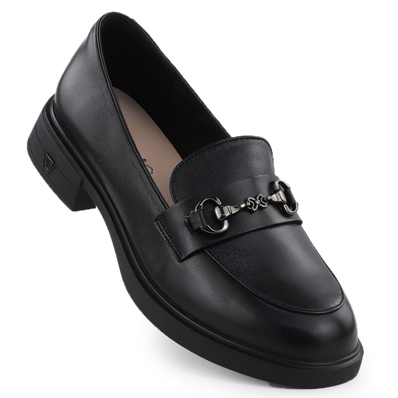 Dámské kožené boty Black Loafers Vinceza 39958 černá