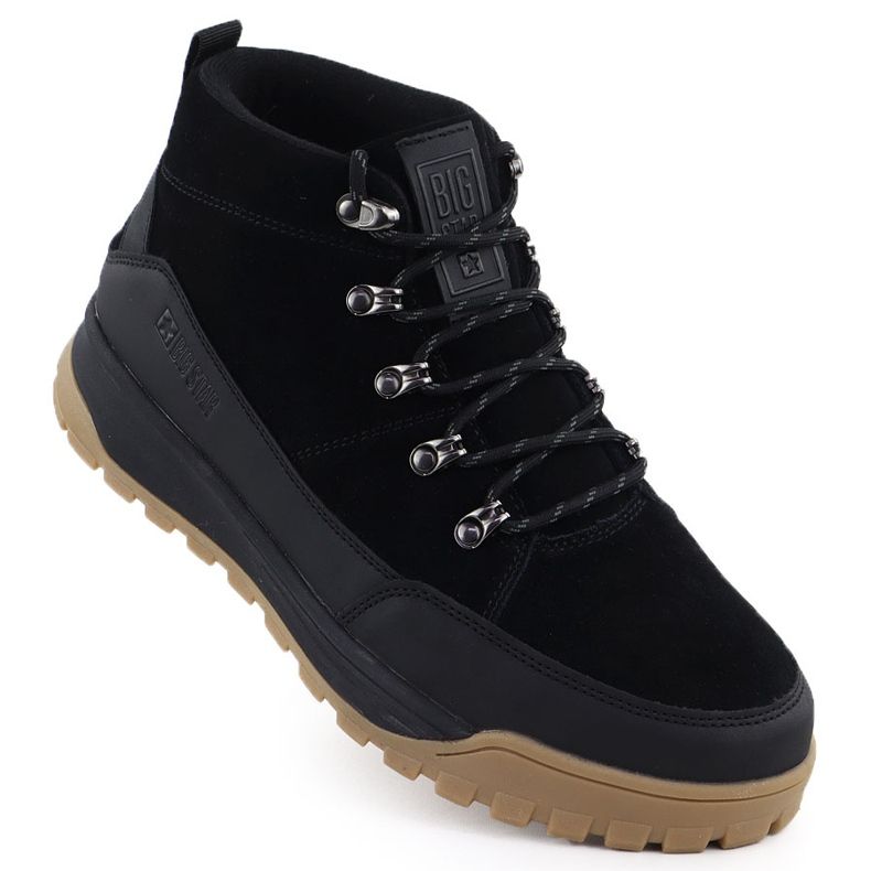 Big Star Pánské kožené turistické boty, ne izolované černé velké hvězdy SS174265