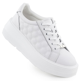 Dámské kožené boty prošívané tenisky na platformě White Filippo DP7285 bílý