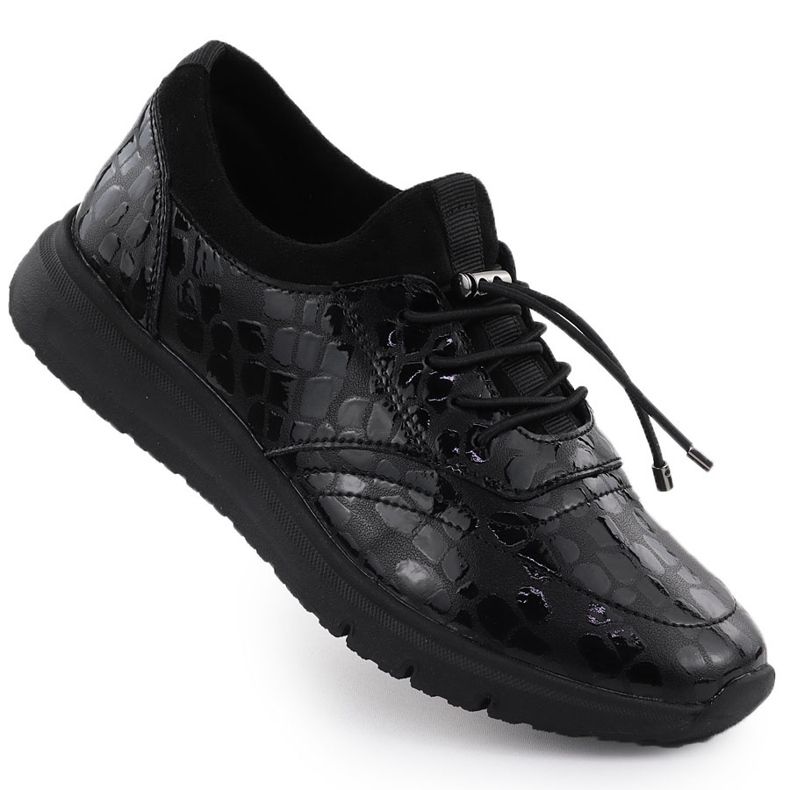 Kožená kožená bota pro dámské kožené, Varnied Kroko Black Filippo DP7117 černá