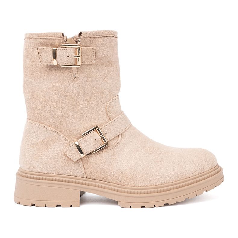 Shelvt Stylové boty jsnobeżowe s dekorativními sponami