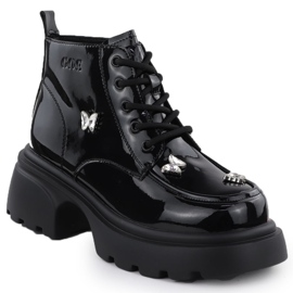 Dámské kožené boty lakované tašky s motýly Black Goe SS2N4102