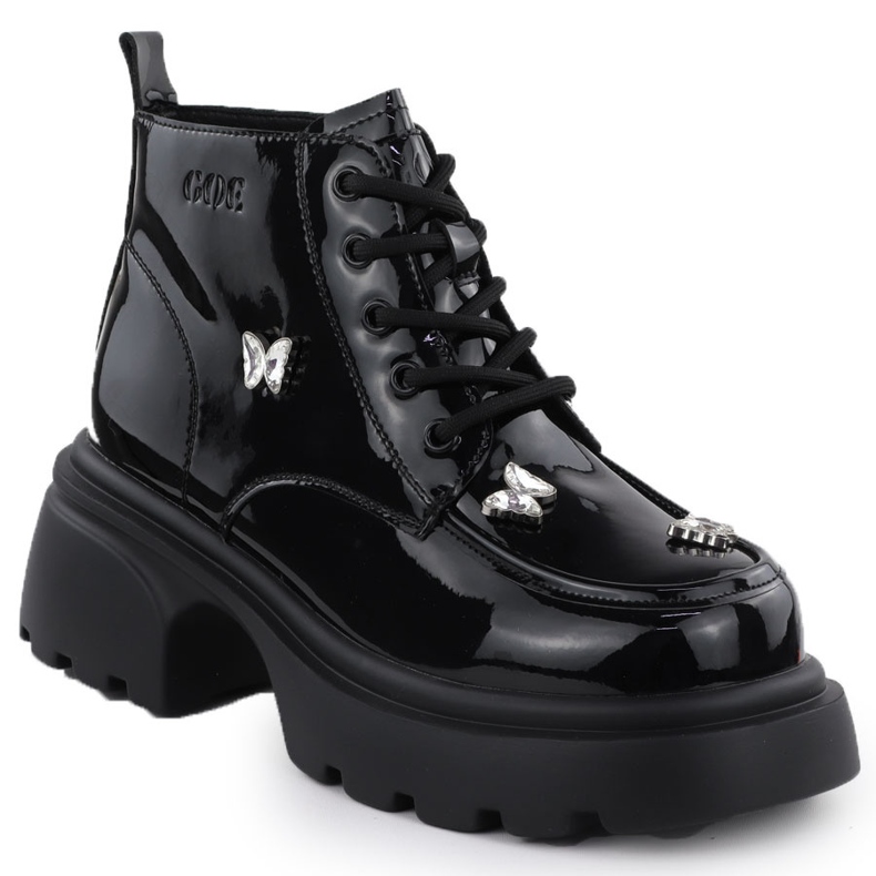 Dámské kožené boty lakované tašky s motýly Black Goe SS2N4102