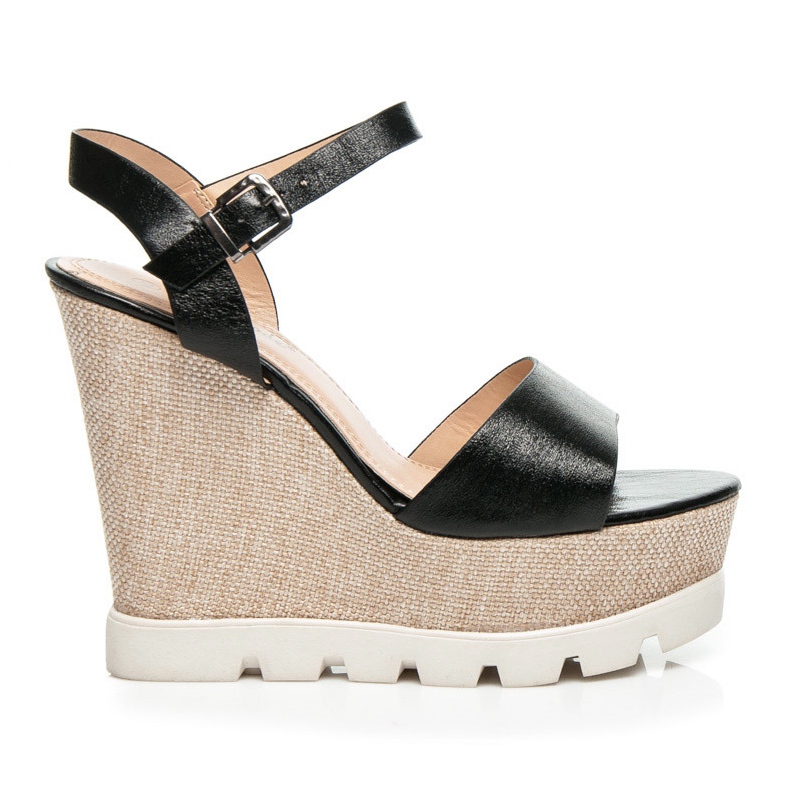 Super Mode Černé podpatky na klínku černá Super Mode Černé podpatky na klínku černá