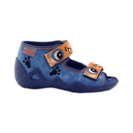 Modré pantofle na suchý zip Befado 250p065 pomerančový modrý