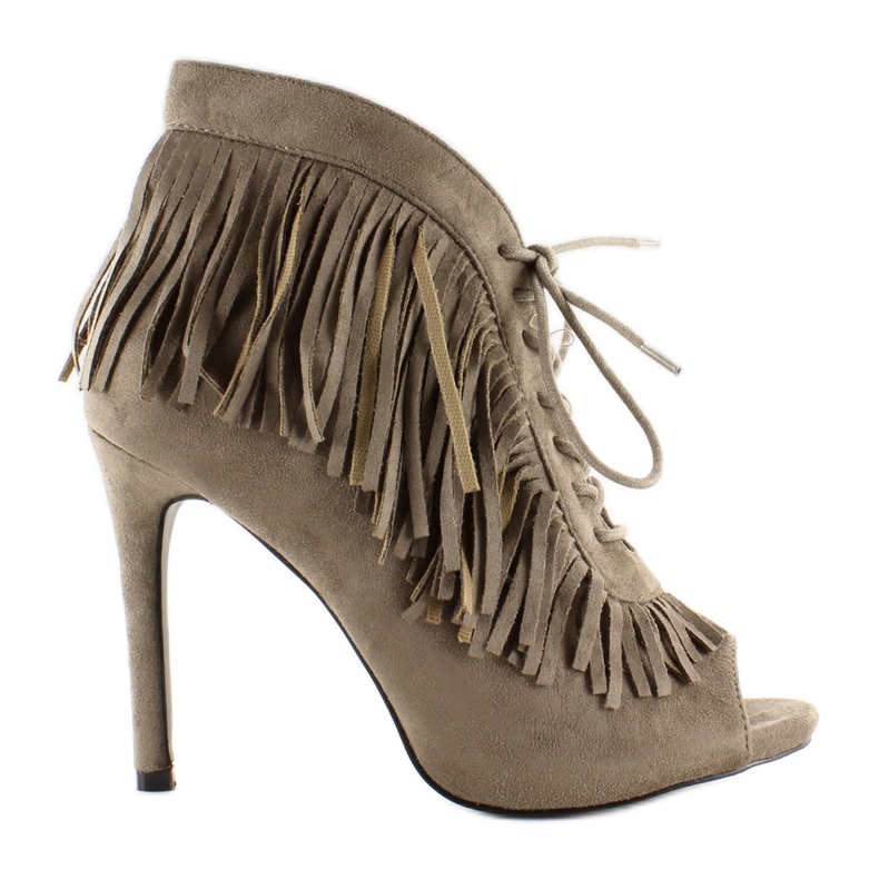 Otevřené šněrovací boty, boho styl 11015 Khaki šedá