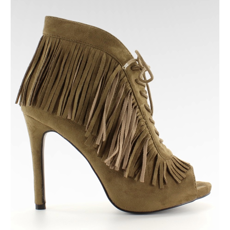 Otevřené šněrovací boty, boho styl 11015 Green zelená