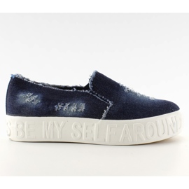 Denim slip-on sole s nápisy Navy námořnická modř