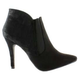 Elegantní kozačky na vysokém podpatku semišové 1080 Black černá