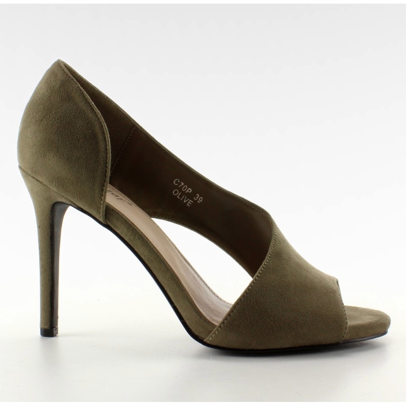 C70P Olivové asymetrické podpatky s otevřenou špičkou zelená