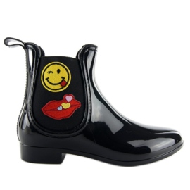 Dámské galoše s lakovanými nášivkami D37 černá černý