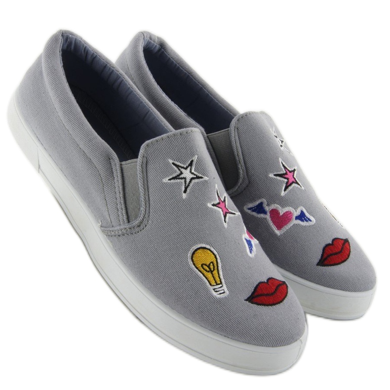Slipons s šedými nášivkami JX41P šedá Slipons s šedými nášivkami JX41P šedá