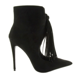 Otevřené kozačky s třásněmi 5035 Black černý