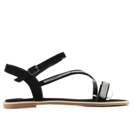 Sametové sandály s kubickými zirkony S78 černá černý