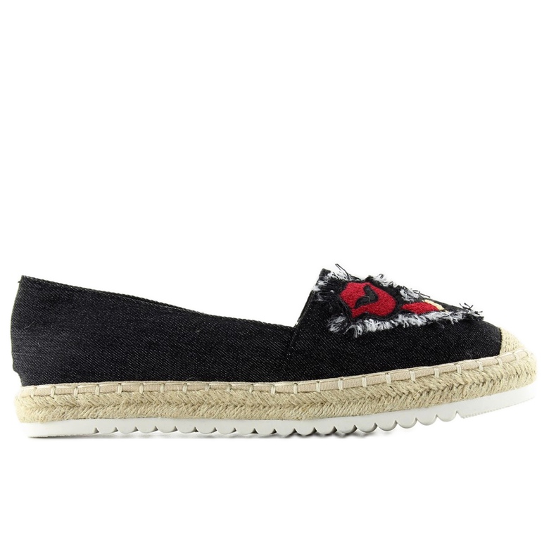 Espadrilky s černými nášivkami f169-28 černá