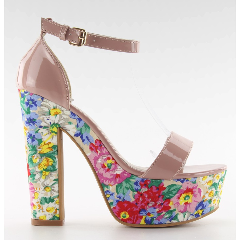 Sandály na květinové patě 788-3 Nude vícebarevný