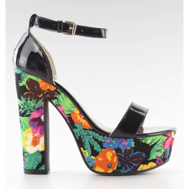 Sandály na květinové patě 788-3 Černá černý