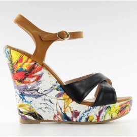 Sandály na malovaném klínu LM-521 černé černá hnědý