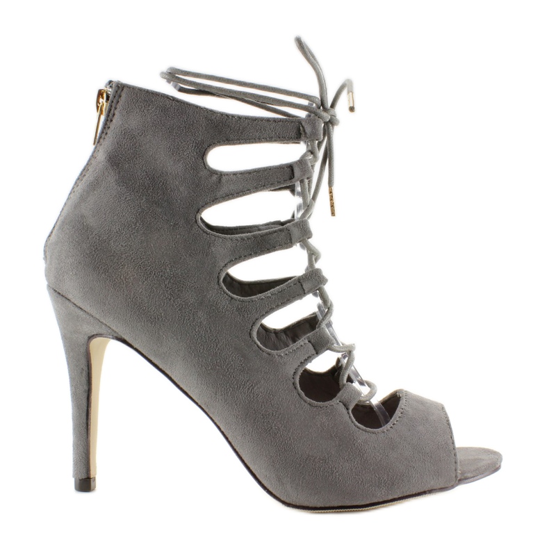 Šněrovací sandály na vysokém podpatku Qq01P šedá
