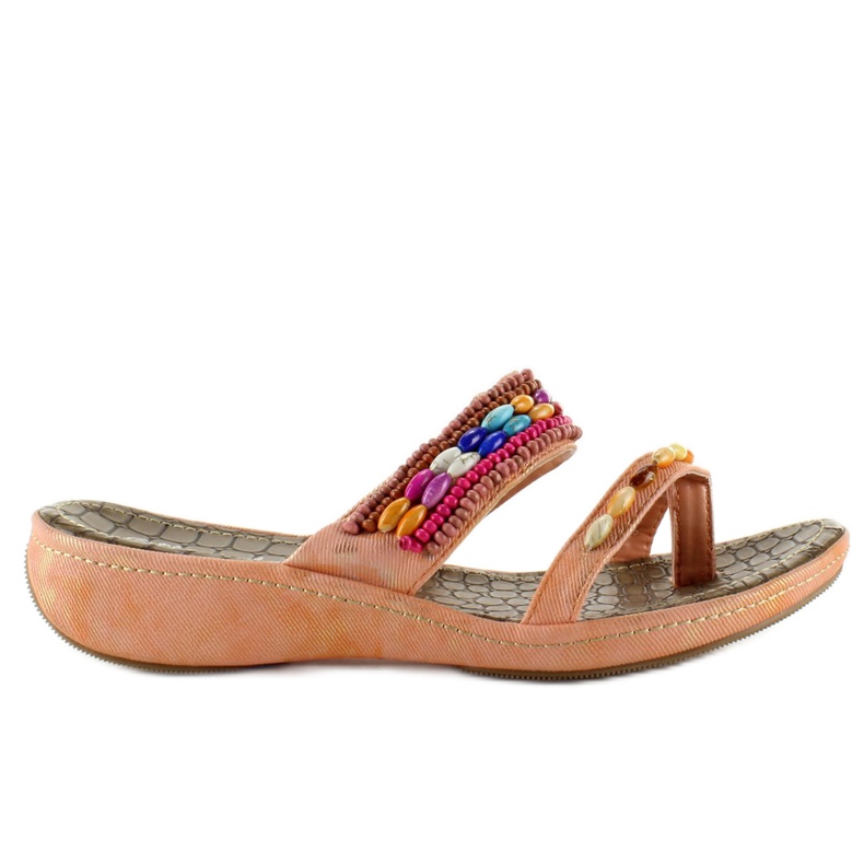 Žabky s korálky A123-6 lososové oranžový