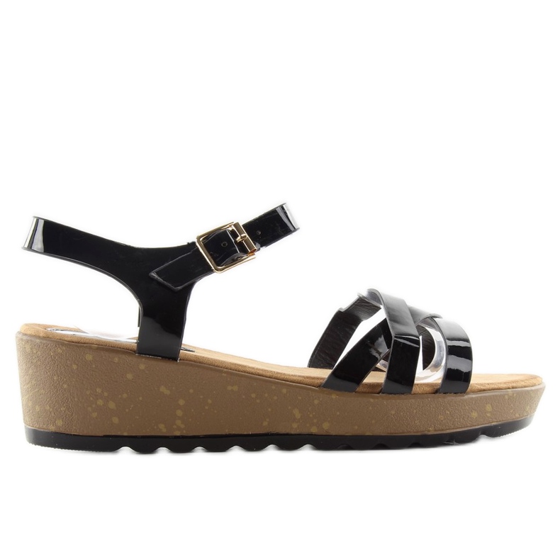 Sandály na korkovém klínovém podpatku 9051 černé černá