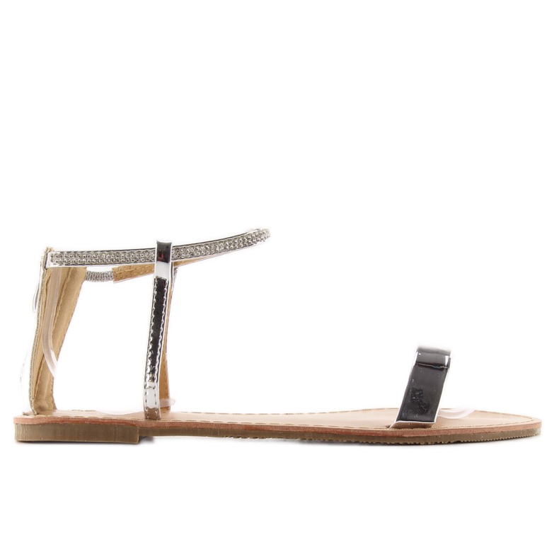 Sandály s kamínky u kotníků stříbrné šedá