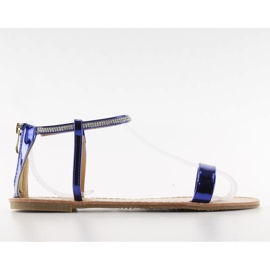 Sandály s kamínky u kotníku s060021 Royal Blue námořnická modř