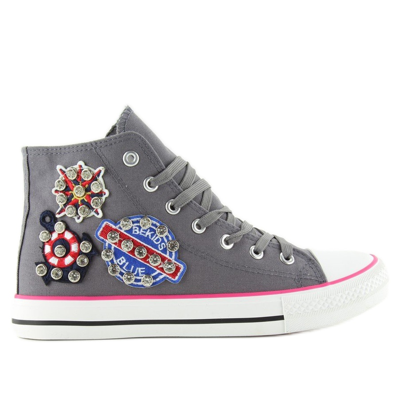 Kotníkové tenisky s kamínky BL101P Grey šedá Kotníkové tenisky s kamínky BL101P Grey šedá