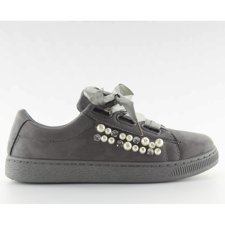 Šedé Tenisky S Perlami H99-11 Šedé šedá Šedé Tenisky S Perlami H99-11 Šedé šedá