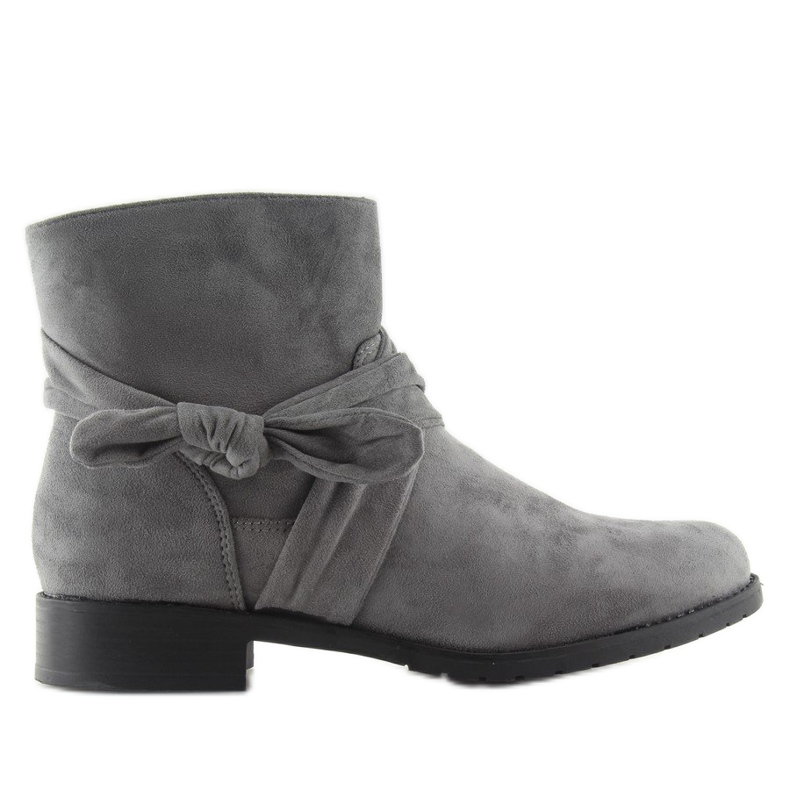 Semišové kozačky s mašlí B7713 Šedá Semišové kozačky s mašlí B7713 Šedá