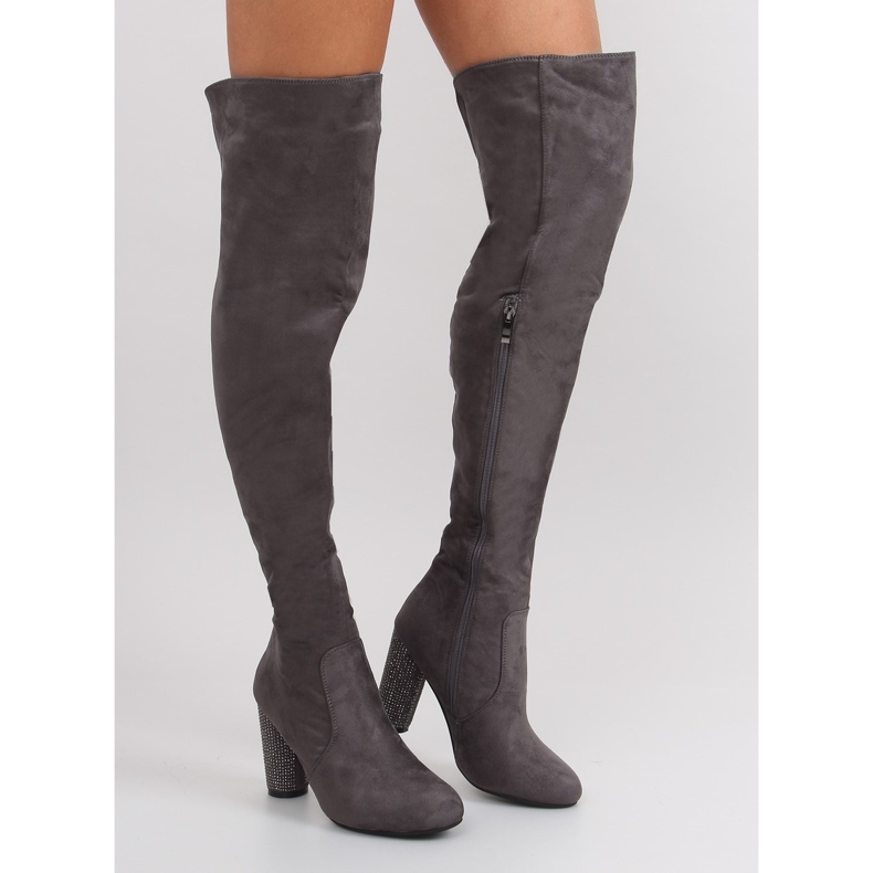 Šedé Boty na vysokém podpatku na stehnech Šedá