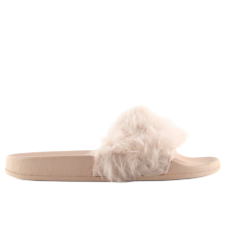 Béžové nahé pantofle 58-6 s kožíškem béžový