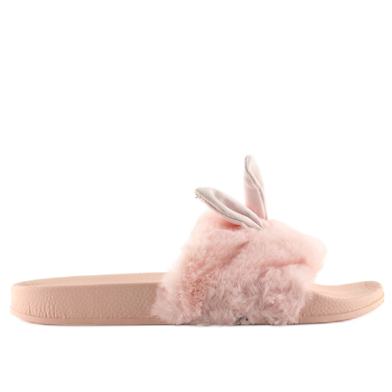 Pantofle s kožešinou a růžovým poškozením 58-21