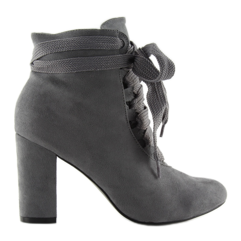 Šedé šněrovací kozačky na vysokém podpatku Bs083 šedá