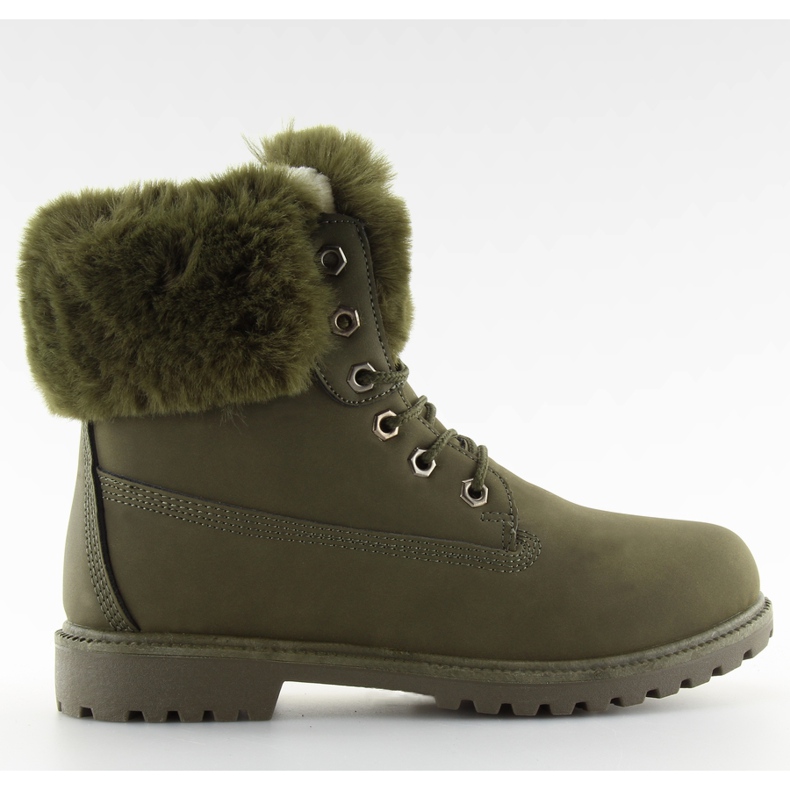 Teplé zelené dřevěné kozačky s kožíškem zelená