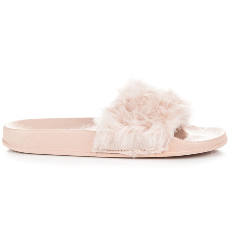 Queen Vivi Béžové pantofle s kožešinou béžový