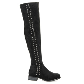 Ideal Shoes Kozačky s ozdobným zavazováním černá