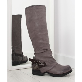 Šedé jezdecké boty šedé F2180 hnědý šedá