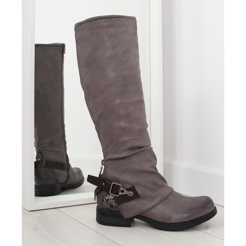 Šedé jezdecké boty šedé F2180 hnědý šedá