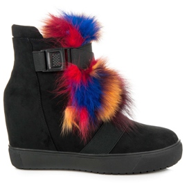 Vices Kozačky na klínku s kožíškem černý