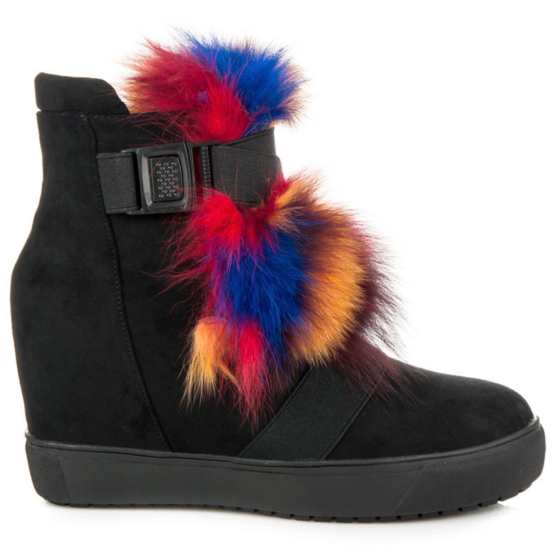 Vices Kozačky na klínku s kožíškem černá