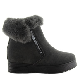 Šedé boty na klínku XY-299 šedé šedá