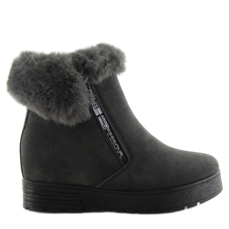 Šedé boty na klínku XY-299 šedé šedá