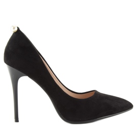 Klasické černé vysoké podpatky s perlami Aj-531 černá